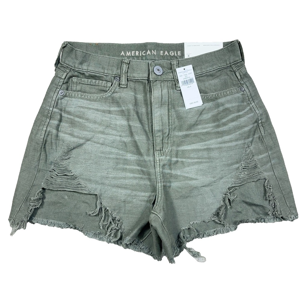 American Eagle Mom Shorts Women 4 Olive Green Cut Off Jorts High Rise Frayed